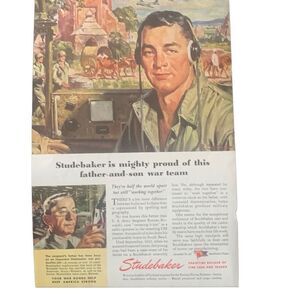 Vintage 1945 Studebaker Father & Son War Team Ad Advertisement